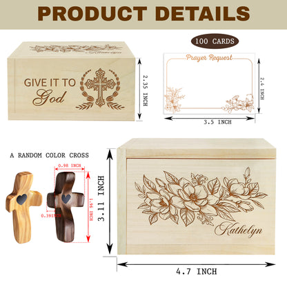 Netecom Personalized Wooden Prayer Box with 100 Prayer Request Cards & Custom Name Handheld Cross – Christian Faith Gift for Prayer, Comfort & Spiritual Encouragement