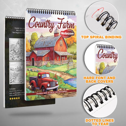 Country Farm Spiral Bound Coloring Book, Rustic Farm Scenes for a Relaxing Country Escape, Ideal for Those Seeking Rural Charm and Peaceful Art