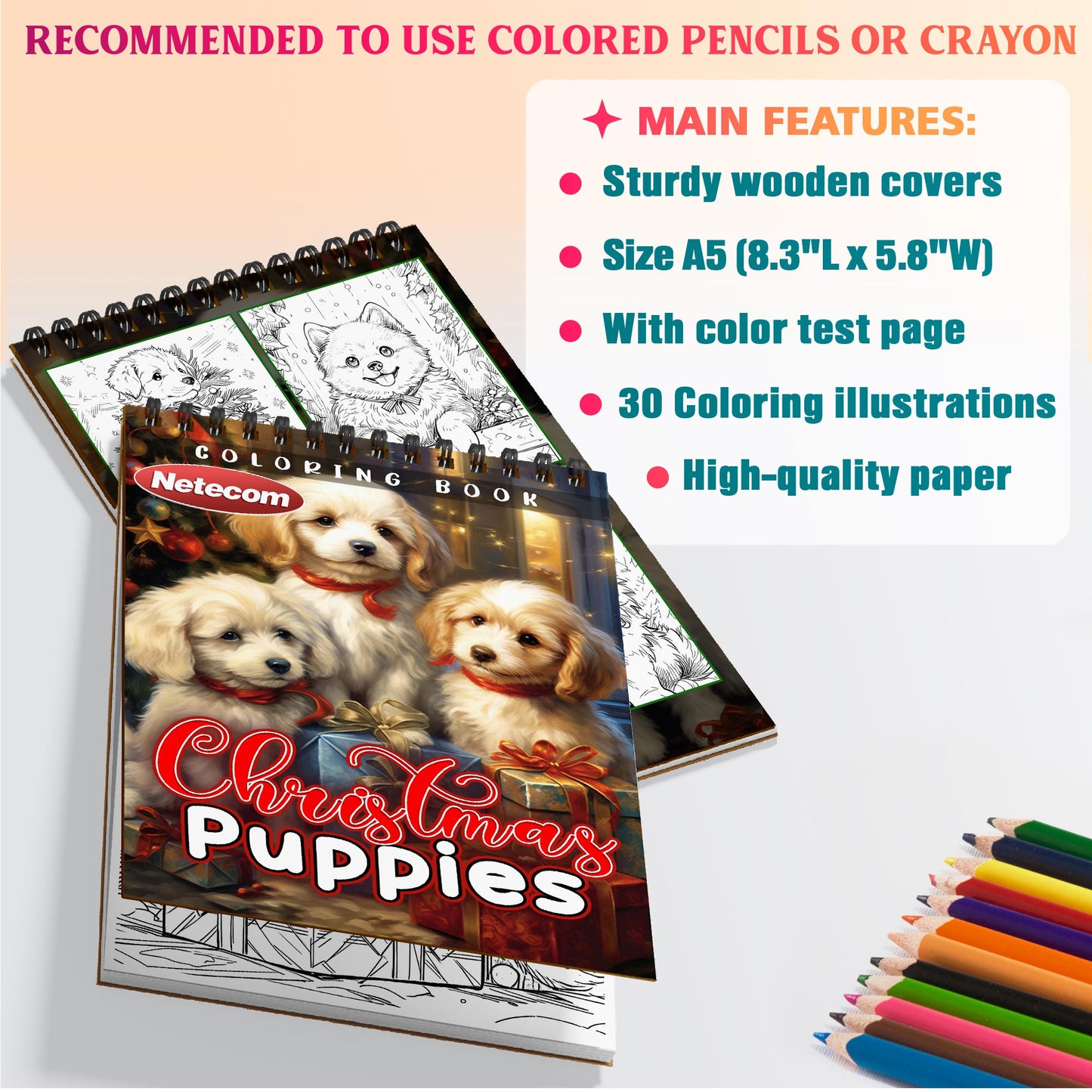 Netecom Christmas Puppies Coloring Sheets For Adults