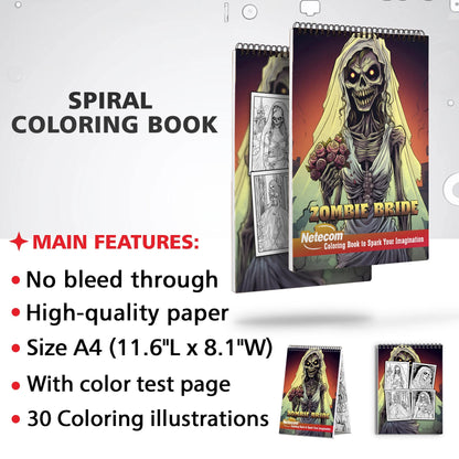 Zombie Bride Spiral Bound Coloring Book, Embrace the Unconventional with 30 Captivating Coloring Pages of Bride Zombies