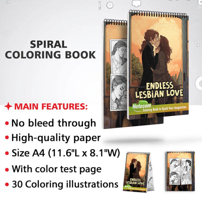 Endless Lesbian Love Spiral Bound Coloring Book, Discover the Power of Everlasting Love and Connection through 30 Exquisitely Illustrated Coloring Pages of Lesbian Romance.