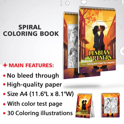 Lesbian Partners Spiral Bound Coloring Book, Embrace the Beauty of Lesbian Love with 30 Captivating Coloring Scenes of Committed Partners.