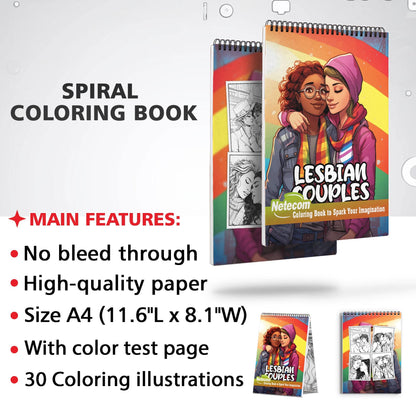 Lesbian Couples Spiral Bound Coloring Book, Embrace the Beauty of Love with 30 Captivating Coloring Scenes of Adoring Lesbian Couples.