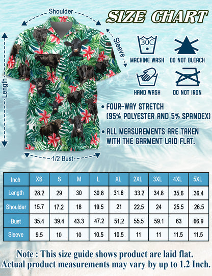 Netecom Matching Black Angus Cattle Hawaiian Shirt for Pet and Owner, Cattle Lovers Aloha Summer Shirt, Tropical Plant Cow Print Outfit for Dog and Human, Casual Beach Vacation Wear