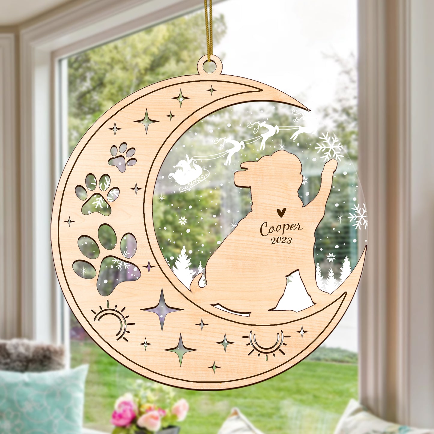 Netecom Bulldog Memorial Suncatcher, Personalized Bulldog Christmas Ornament with Date Name, Bereavement Gifts for Loss of Pet, Dog Death Sympathy Gifts Pet Loss Sun Catchers, Dog Grief Gift