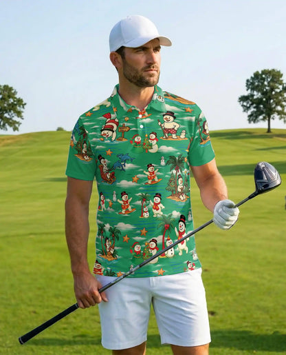 Tropical Snowman Christmas Polo Shirt - Beach Design | Netecom