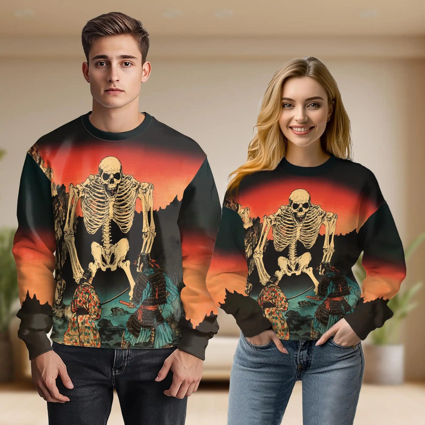 Utagawa Kuniyoshi Skeleton Spectre Sweatshirt, 3D All Over Print Japanese Ukiyo-e Art Crewneck Pullover for Men Women, Skeleton Art Lover Gift - Netecom