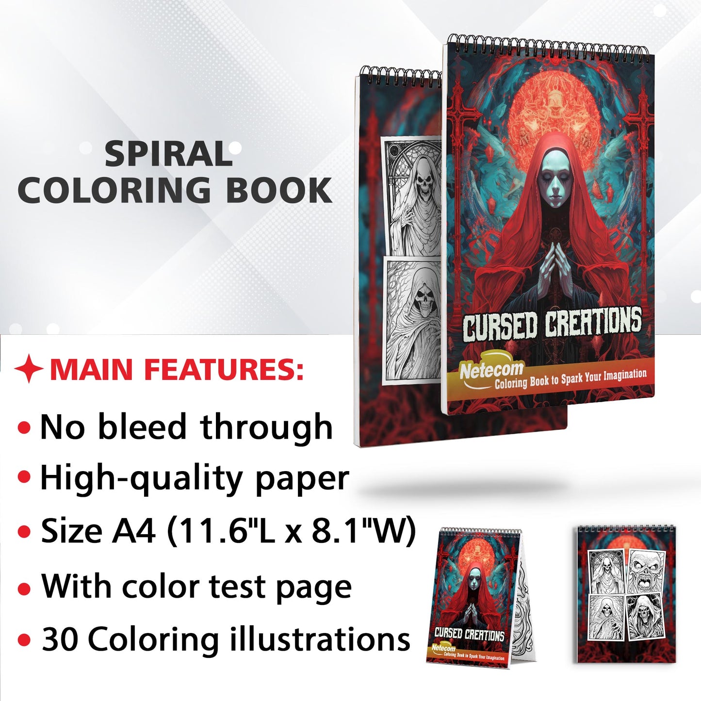 Cursed Creations Spiral Bound Coloring Book, Explore Sinister and Haunting Scenes in this Cursed Creations Coloring Experience