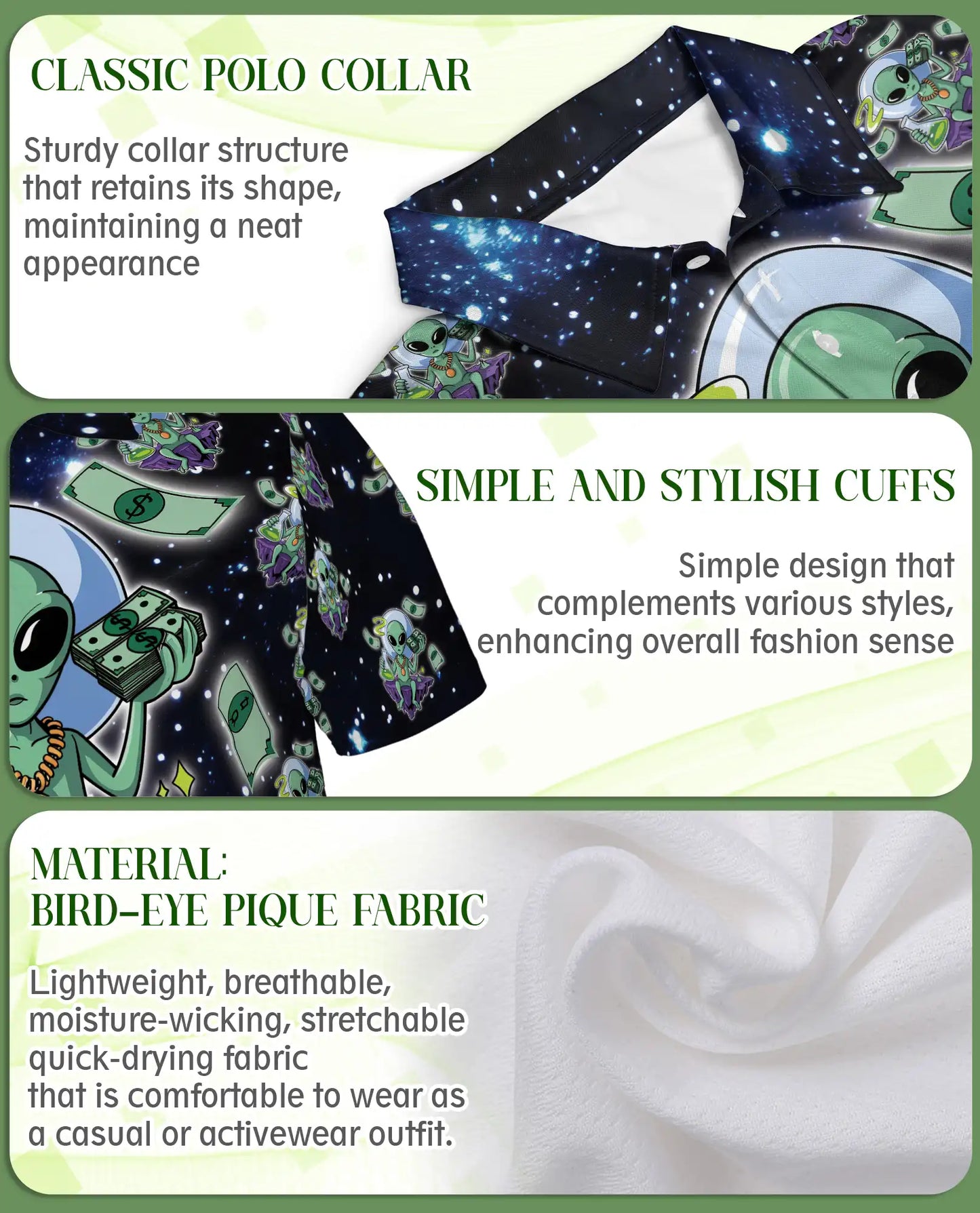 Funny Alien 3D Polo Shirt for Men – Space Cartoon Sci-Fi Style | Netecom