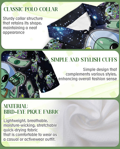Funny Alien 3D Polo Shirt for Men – Space Cartoon Sci-Fi Style | Netecom