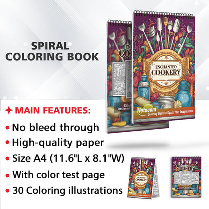 Enchanted Cookery Spiral Bound Coloring Book, Delve into 30 Intricate Coloring Pages, Unveiling the Secrets and Intricacies of Enchanted Cookery and Culinary Magic