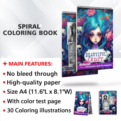 Beautiful Creepy Adult Spiral Bound Coloring Book, Delight in 30 Exquisitely Macabre Coloring Pages for Adults to Embrace the Beauty in the Dark