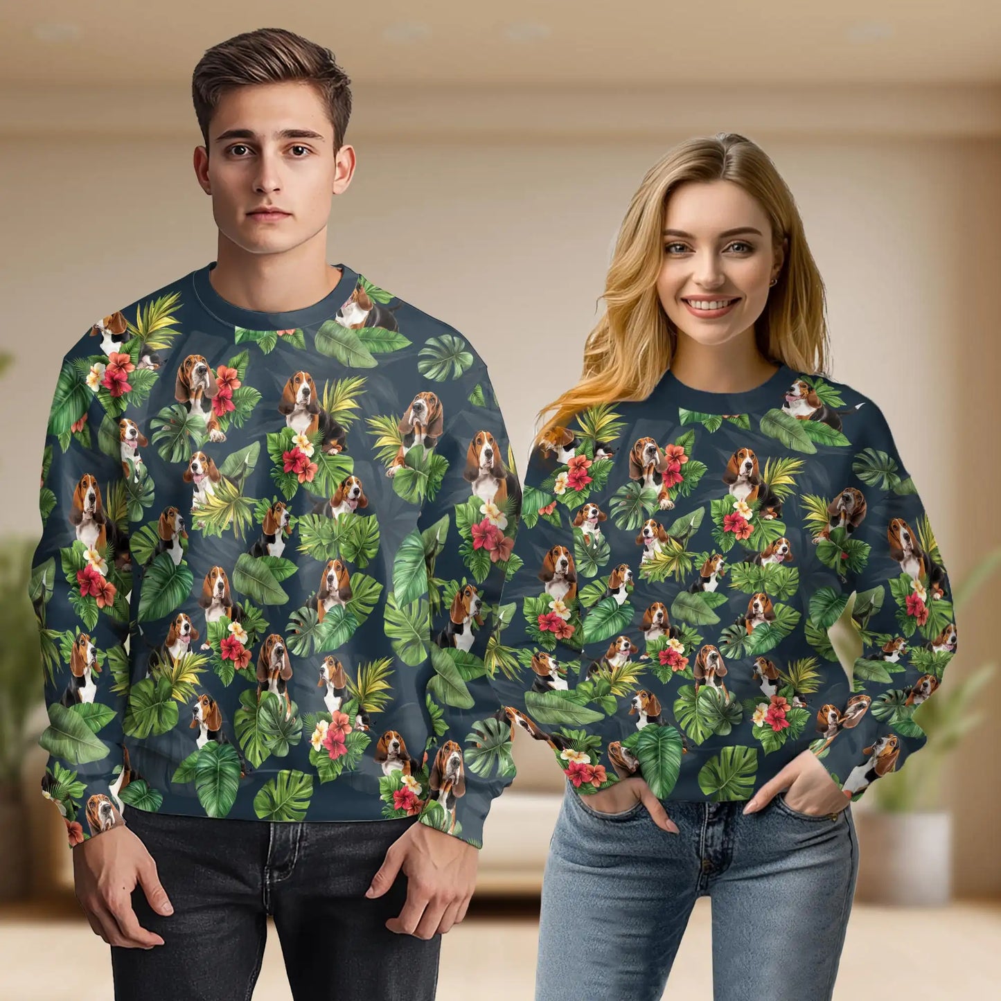 Basset Hound Sweatshirt, 3D All Over Print Cute Dog Crewneck Pullover for Men Women, Basset Hound Lover Gift - Netecom