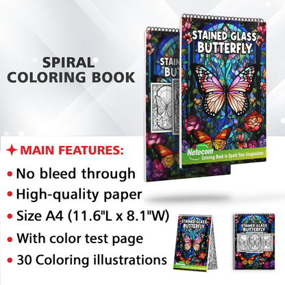 Stained Glass Butterfly Spiral Bound Coloring Book: Immerse Yourself in the Artistic World of Stained Glass with 30 Captivating Coloring Pages