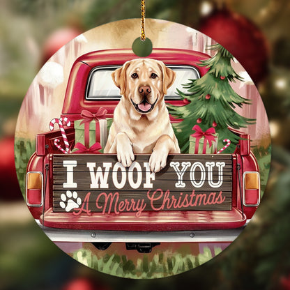Netecom Adorable Golden Retriever in Christmas Red Truck Ornament, I Woof You Happy Pawlidays Ceramic Ornament for Christmas Tree Hanging Decorations Gift, Dog Lover Gifts, Holiday Decor Present