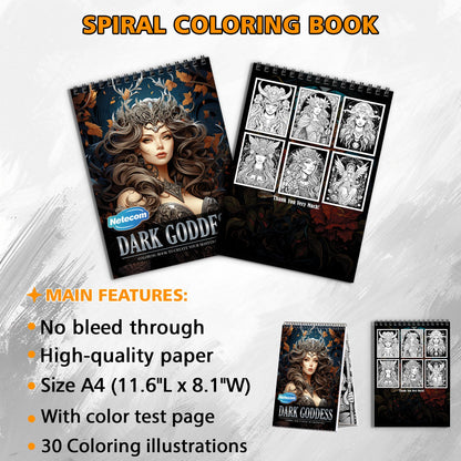 Dark Goddess Spiral Bound Coloring Book, Mystical Dark Goddesses for an Enchanting and Empowering Art Journey, Ideal for Fans of Mythology and Feminine Power