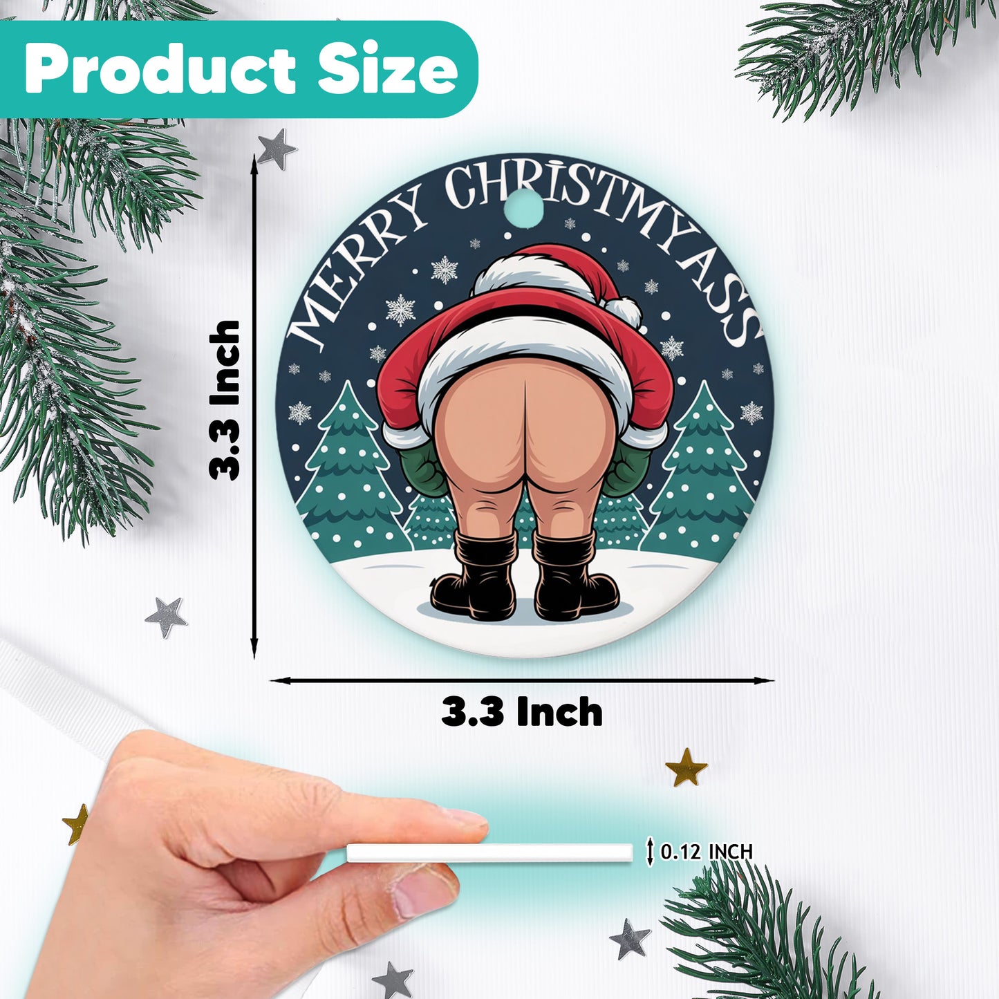 Netecom Funny Santa Ornaments, Merry Christ My Ass Ceramic Ornament for Christmas Tree Hanging Decorations Gift, Funny Gag Gifts for Men Women, Holiday Party Present