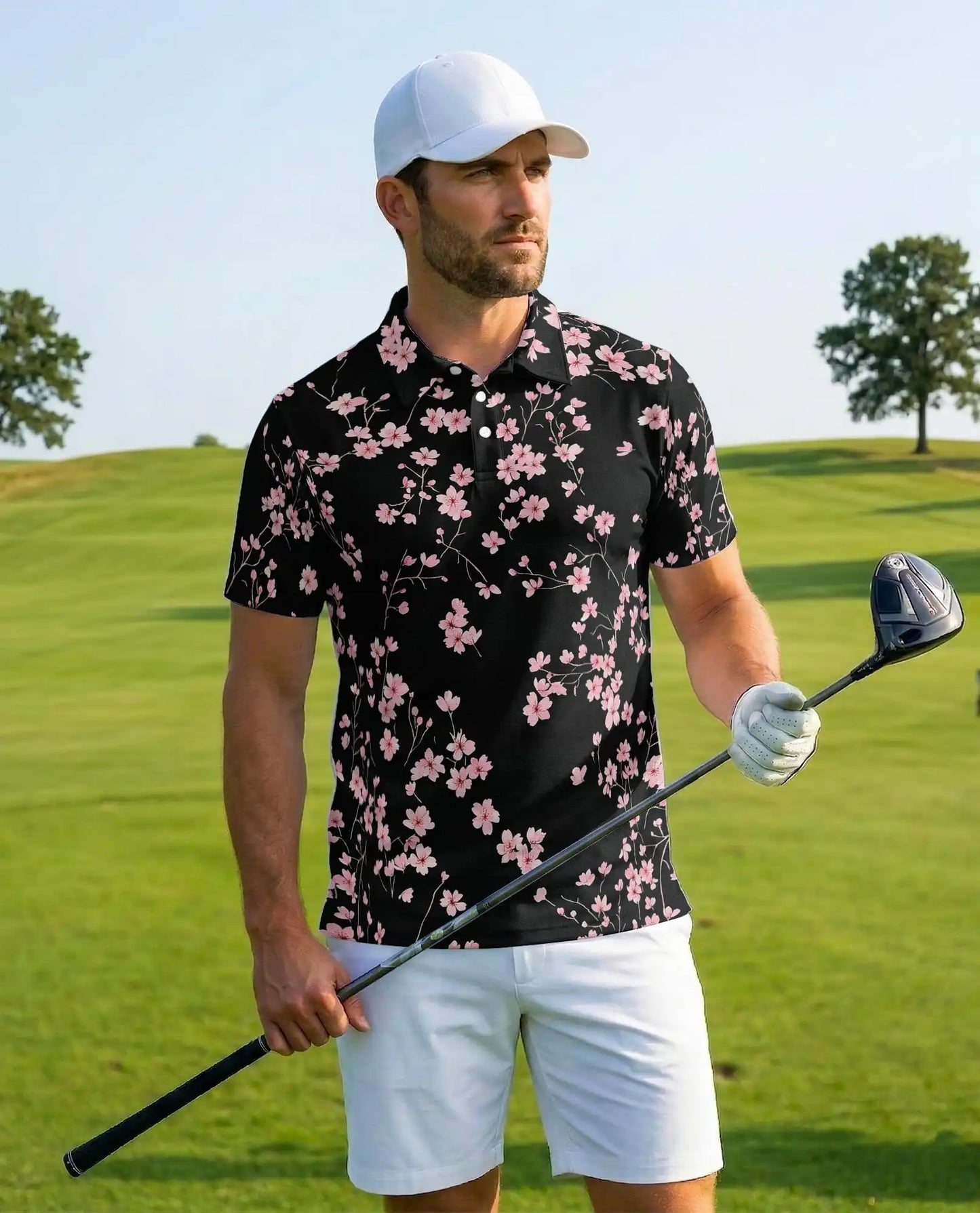 Pink Cherry Blossom Polo Shirt - Elegant Sakura Floral Style | Netecom