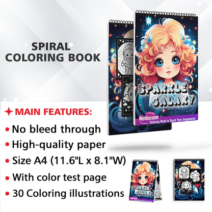 Sparkle Galaxy Spiral Bound Coloring Book, Dive into the Cosmos with the 30 Mesmerizing Pages of the Sparkle Galaxy Coloring Book