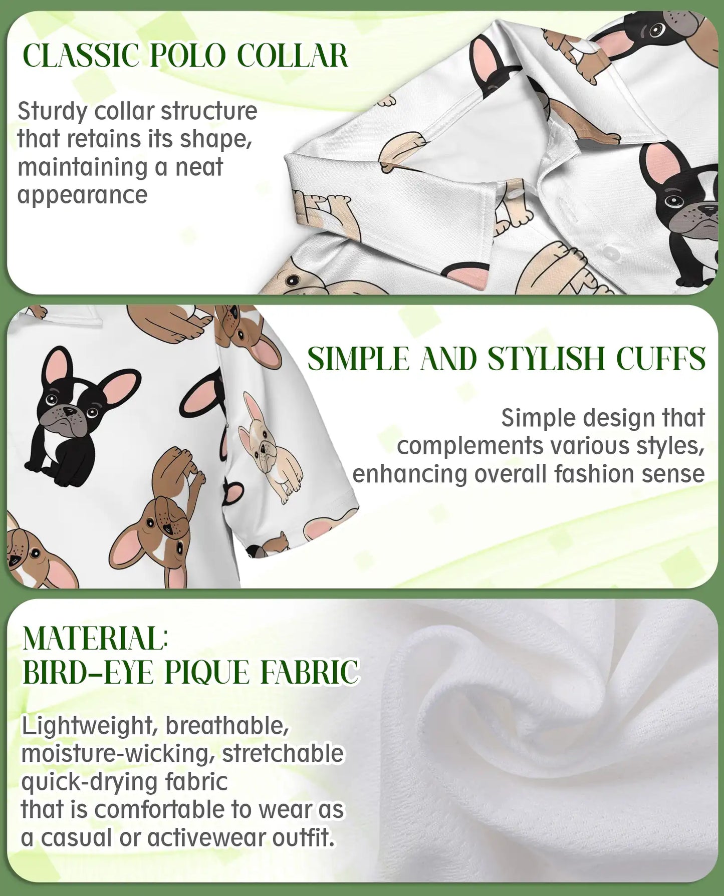 Cute French Bulldog Pattern 3D Polo Shirt for Men – Cartoon Dog Lover Style | Netecom