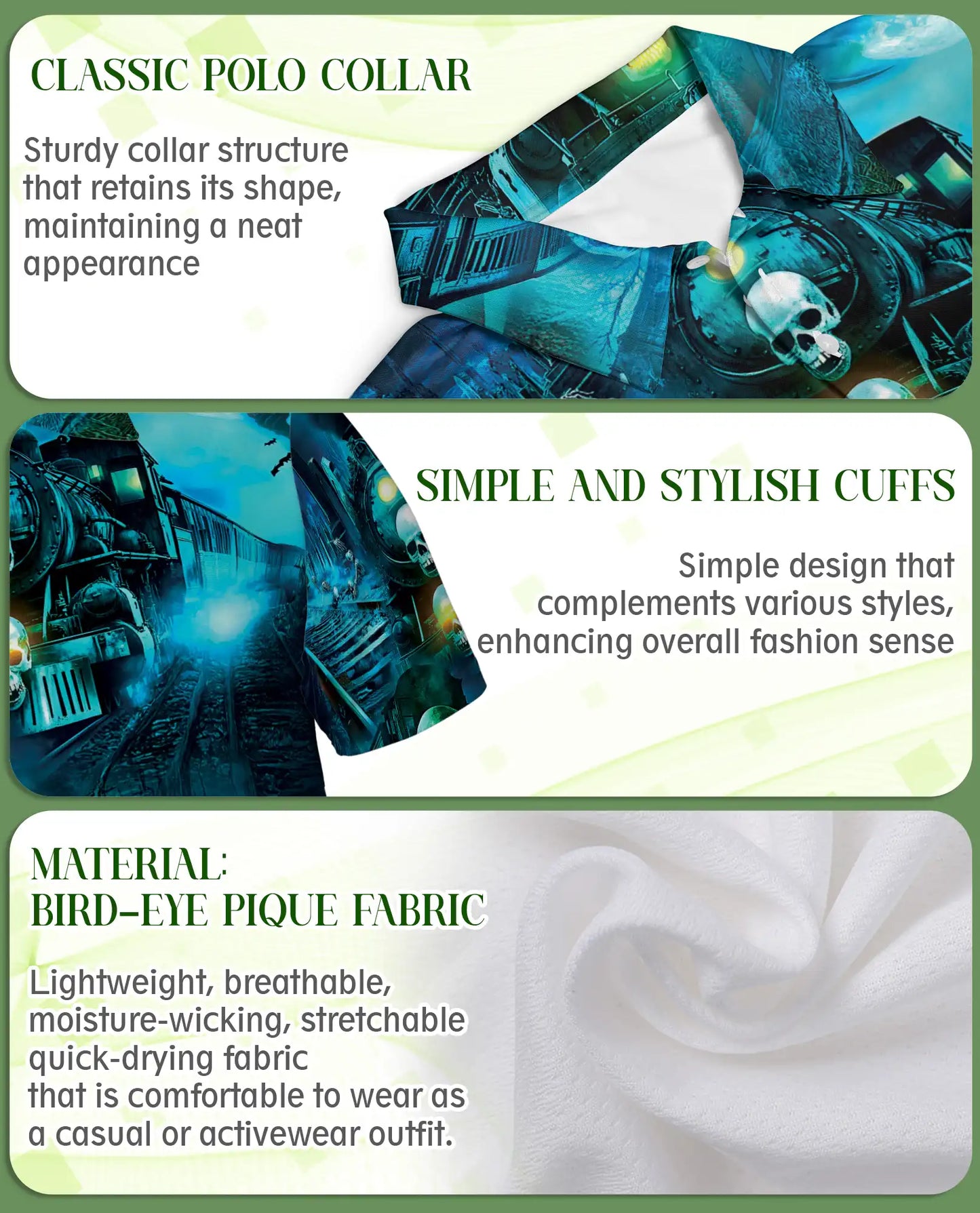 Haunted Ghost Train Skull Hawaiian Polo Shirt for Men-Gothic Horror Shirt | Netecom