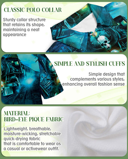 Haunted Ghost Train Skull Hawaiian Polo Shirt for Men-Gothic Horror Shirt | Netecom