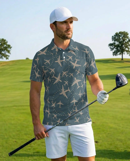 Airplane Polo Shirt - Aviation Travel Flight Route Pattern Design | Netecom
