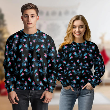 Bicycle Pattern Sweatshirt, 3D All Over Print Cycling Crewneck Pullover for Men Women, Bike Rider Gift - Netecom