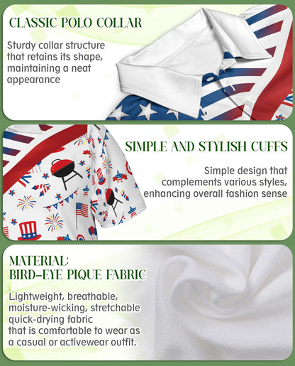 4th of July BBQ Hawaiian Polo Shirt for Men Patriotic American Flag Cookout Party Shirt | Netecom