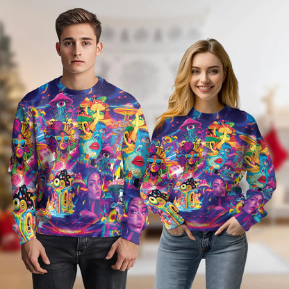 Beauty Hippie Mushroom Sweatshirt, 3D All Over Print Boho Psychedelic Nature Crewneck Pullover for Men Women, Mushroom Lover Gift - Netecom