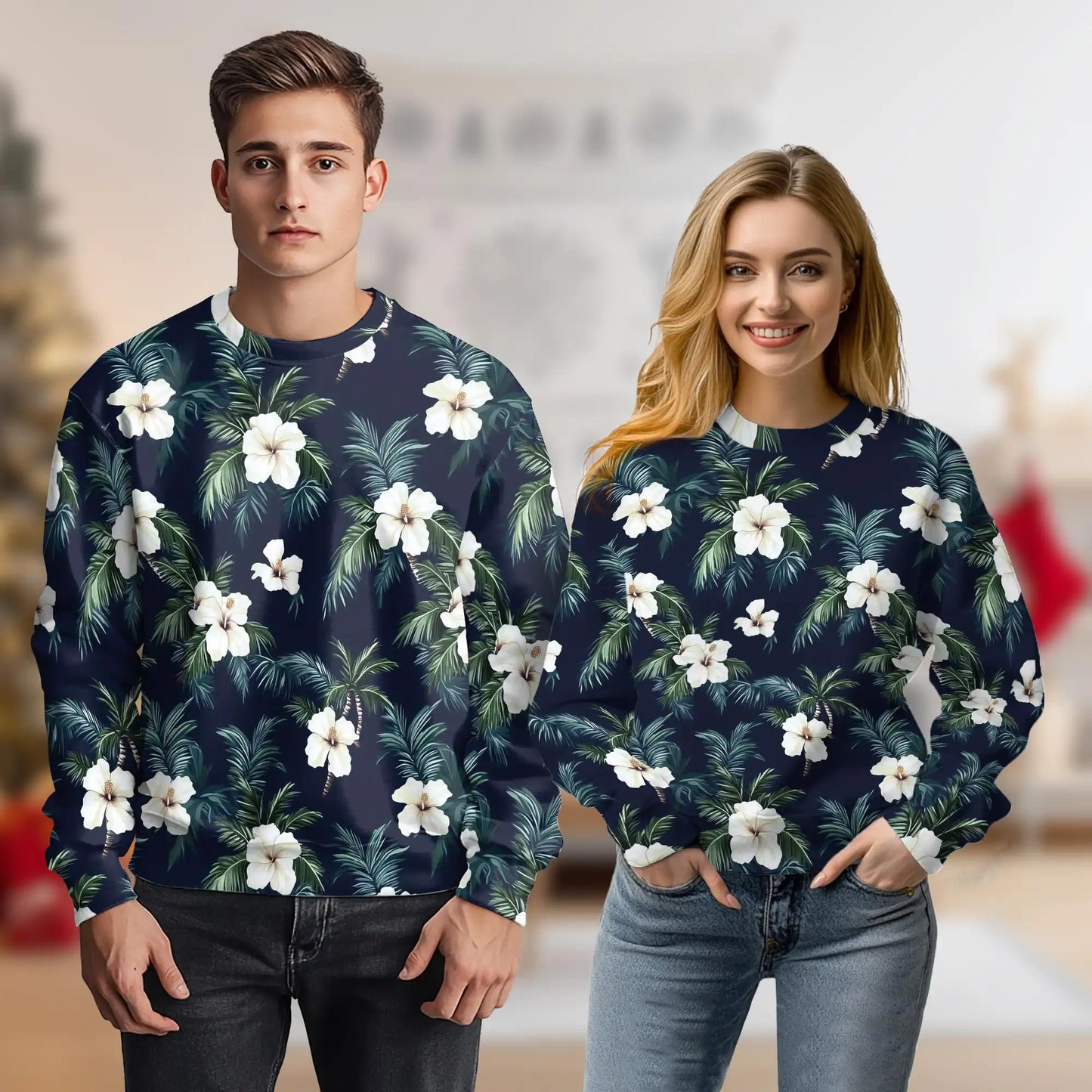 Hibiscus Island Sweatshirt, 3D All Over Print Tropical Floral Beach Crewneck Pullover for Men Women, Island Lover Gift - Netecom