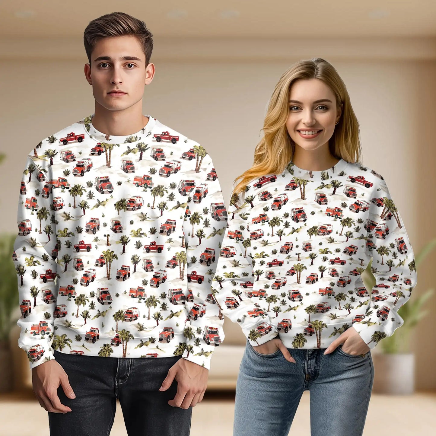 Fire Truck Ambulance Sweatshirt, 3D All Over Print Emergency Rescue Crewneck Pullover for Men Women, First Responder Gift - Netecom