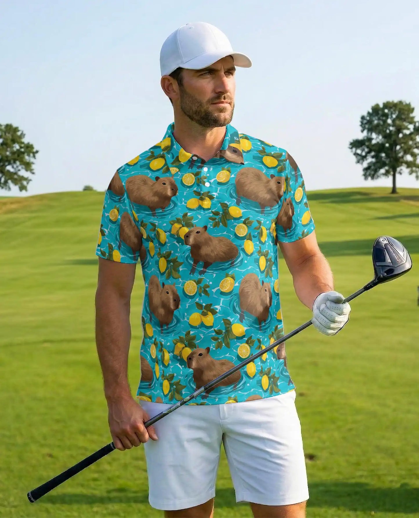Capybara Polo Shirt for Men-  Pool Summer Animal Tropical r Shirt | Netecom