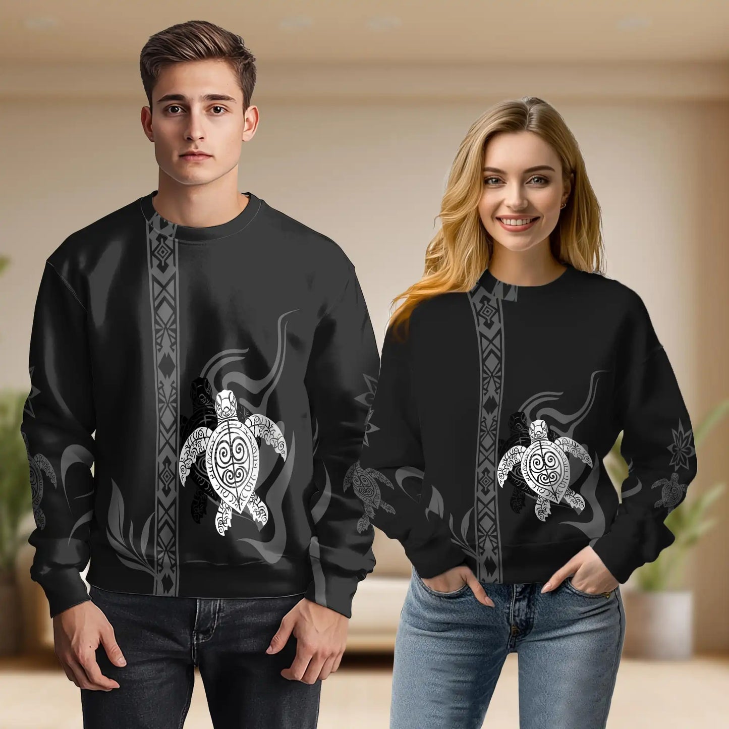 Black and White Turtle Sweatshirt, 3D All Over Print Sea Turtle Crewneck Pullover for Men Women, Turtle Lover Gift - Netecom