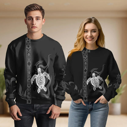 Black and White Turtle Sweatshirt, 3D All Over Print Sea Turtle Crewneck Pullover for Men Women, Turtle Lover Gift - Netecom