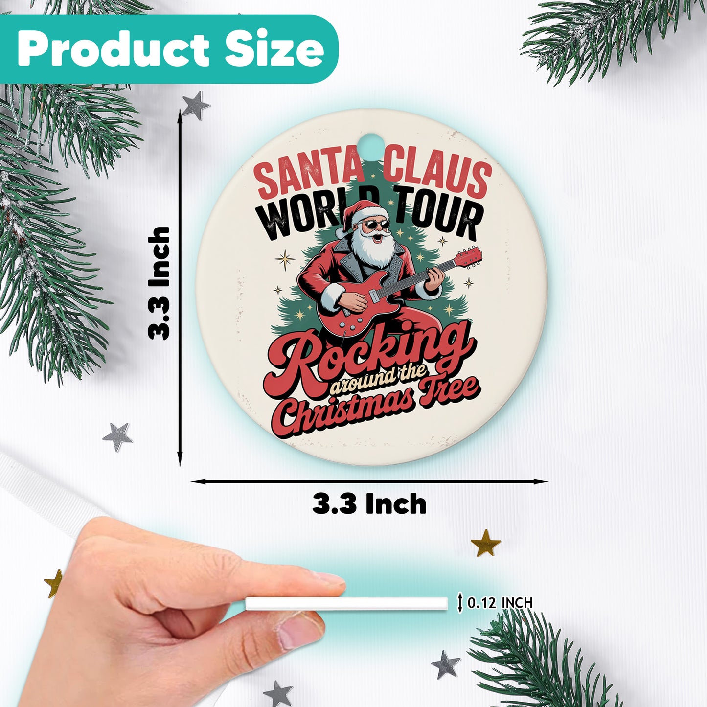 Netecom Rockin' Santa Plays Guitar Christmas Ornament, Santa Claus Playing Musical Instrument Ceramic Ornament for Xmas Tree Hanging Decorations Gift, Music Lover Gifts, Holiday Party Present