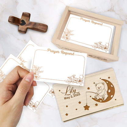 Netecom Personalized Baby Wooden Prayer Box with 100 Prayer Request Cards, Custom Name & Year Keepsake, Wooden Cross, Christian Faith Gift