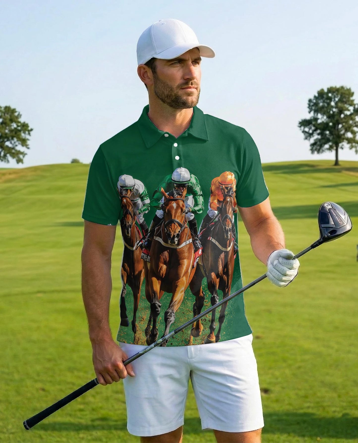 Green Horse Racing Polo Shirt for Men – Equestrian Sport Style | Netecom