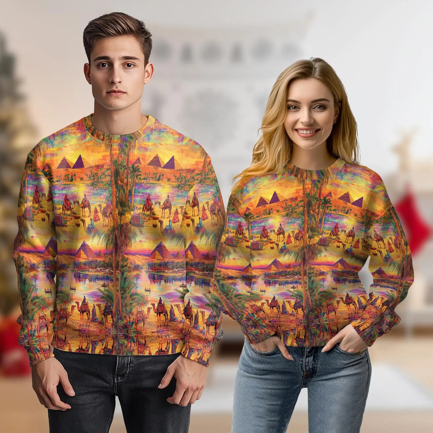 Oasis Relaxing Day Sweatshirt, 3D All Over Print Peaceful Desert Landscape Crewneck Pullover for Men Women, Nature Lover Gift - Netecom