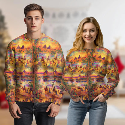 Oasis Relaxing Day Sweatshirt, 3D All Over Print Peaceful Desert Landscape Crewneck Pullover for Men Women, Nature Lover Gift - Netecom