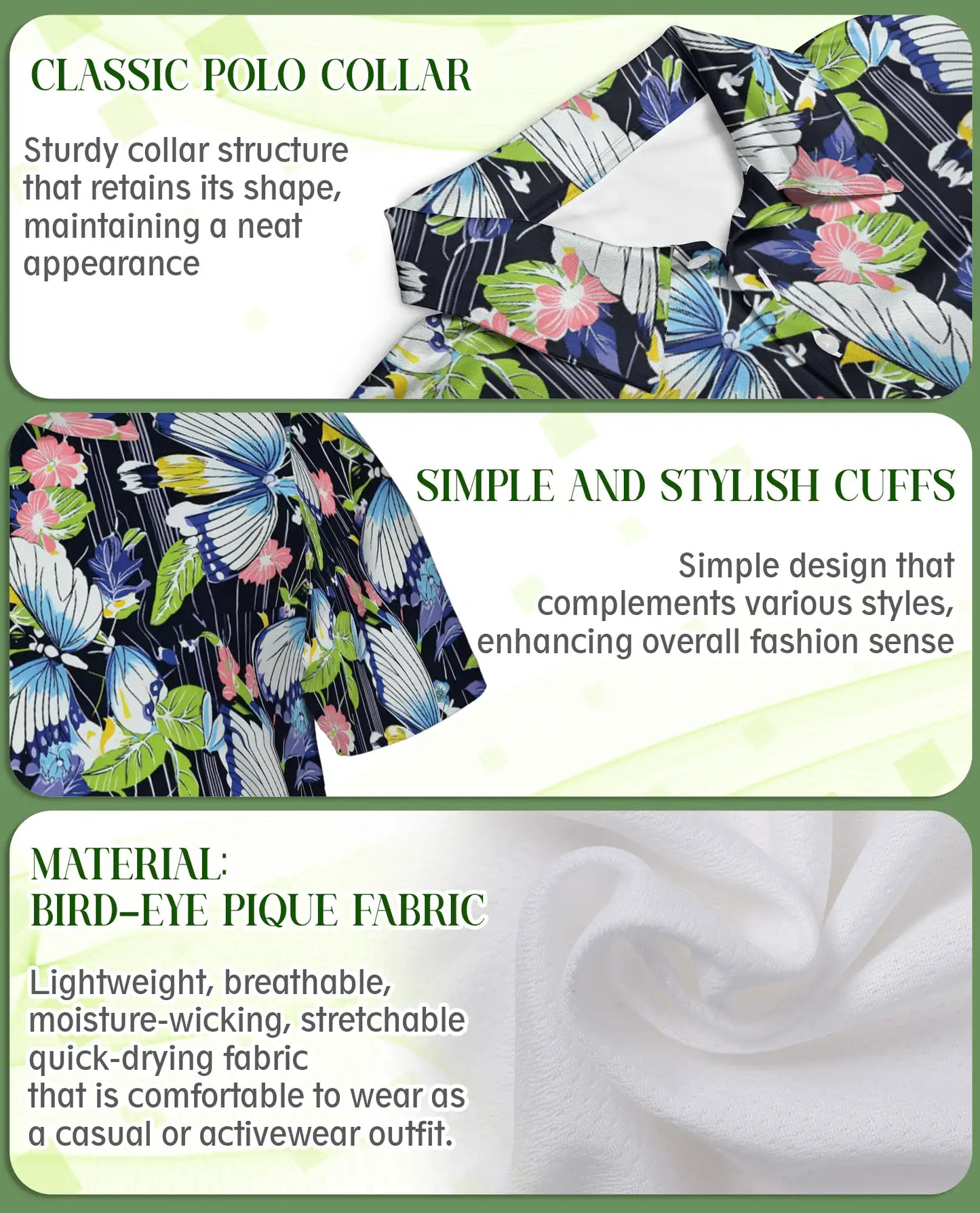 Tropical Butterfly 3D Polo Shirt for Men – Floral Nature Garden Style | Netecom