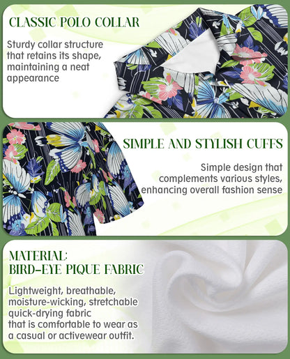 Tropical Butterfly 3D Polo Shirt for Men – Floral Nature Garden Style | Netecom