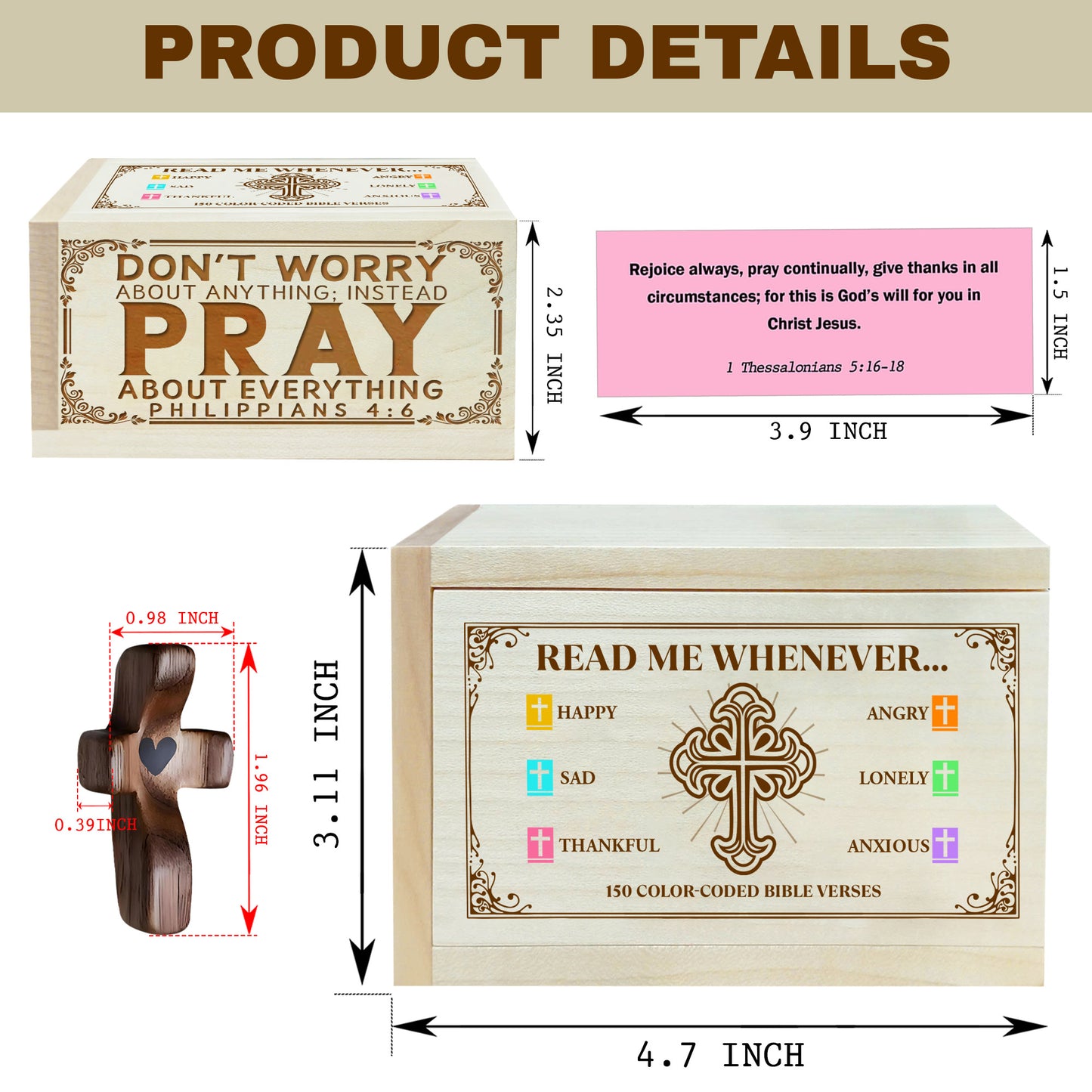 Netecom Personalized Bible Verse Box with 150 Color-Coded Scriptures & Custom Name Prayer Cross, Christian Faith Gift