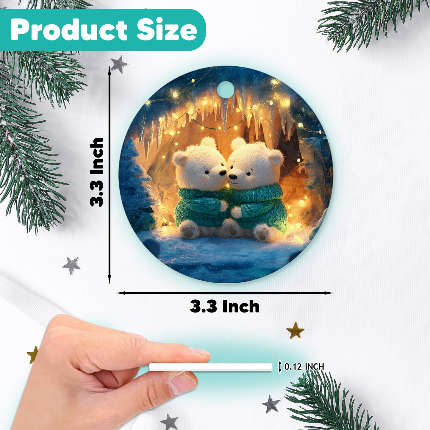 Netecom Cute Polar Bear Couple Ornament, Romantic Christmas Ceramic Ornament for Xmas Tree Hanging Decorations Gift, Bear Lover Gifts, Home Decor, Holiday Party Present