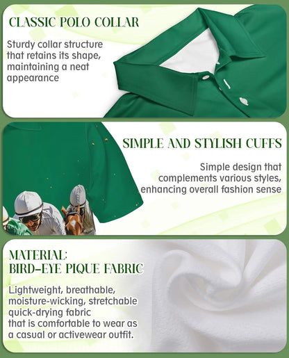 Green Horse Racing 3D Polo Shirt for Men – Jockey Derby Sports Style | Netecom