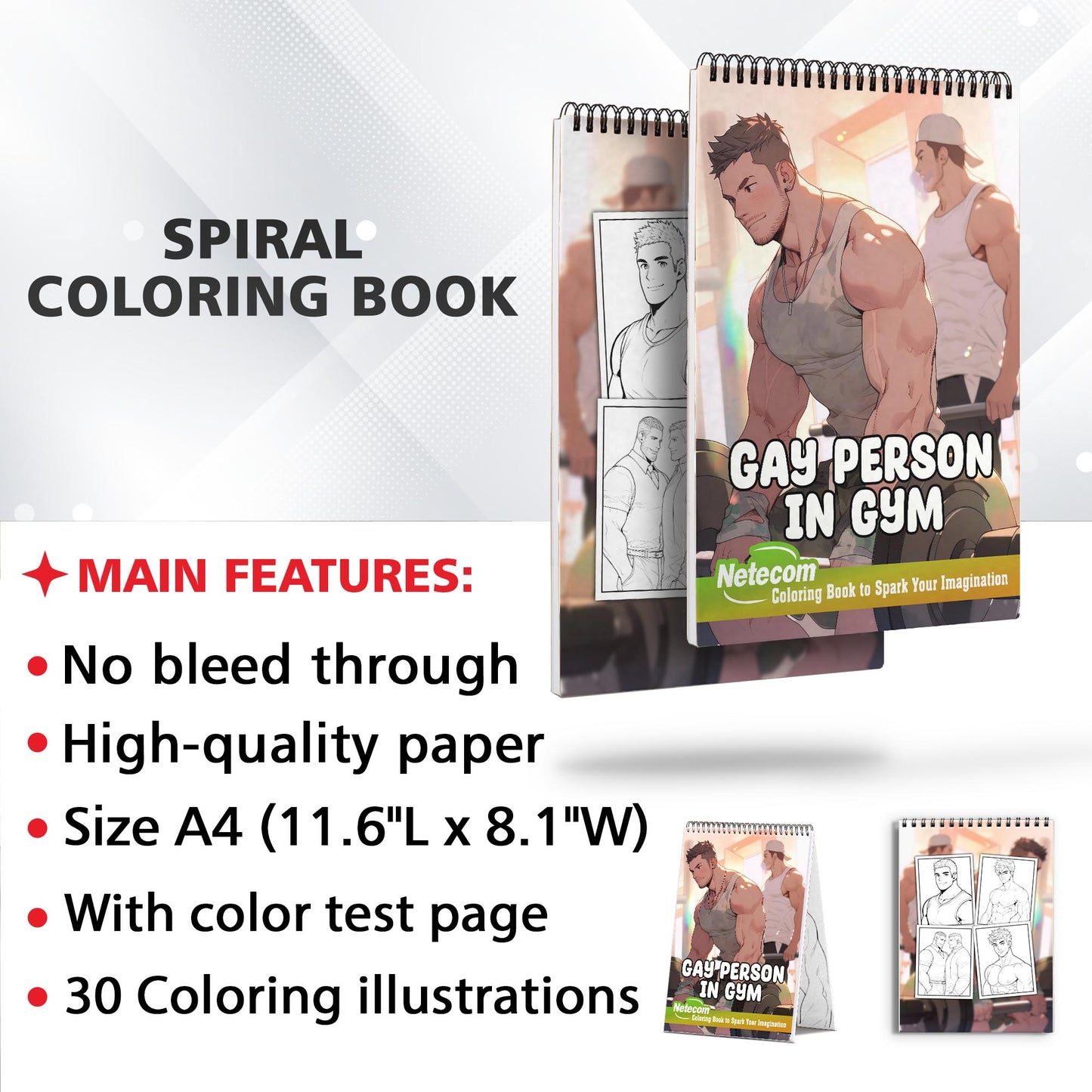 Gay Person In Gym Spiral Bound Coloring Book, Unleash Your Creativity in a Gym Setting with 30 Empowering Pages of LGBTQ+ Gym Scenes.