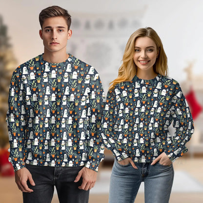 Ghost in Greenhouse Sweatshirt, 3D All Over Print Spooky Botanical Crewneck Pullover for Men Women, Halloween and Plant Lover Gift - Netecom