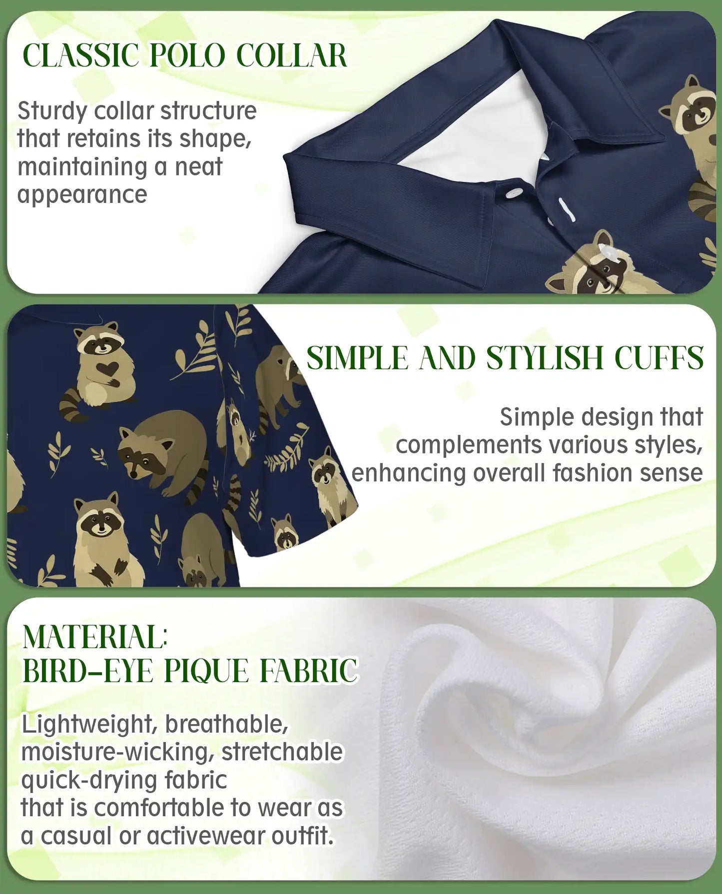 Raccoon Polo Shirt – Woodland Animal Print | Netecom
