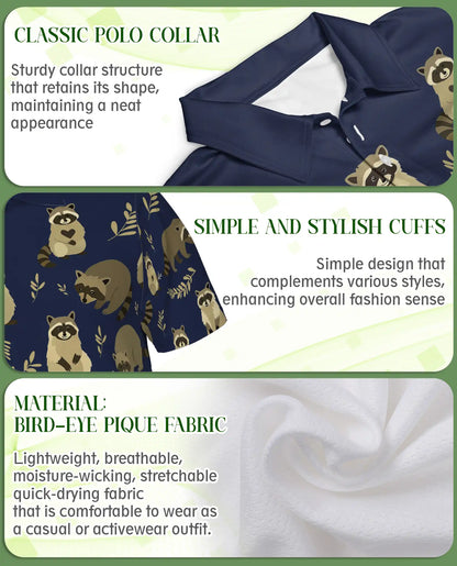 Raccoon Polo Shirt – Woodland Animal Print | Netecom
