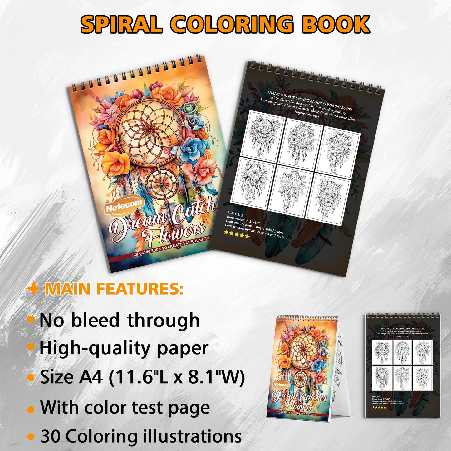 Dreamcatcher Flowers Spiral Bound Coloring Book, Dreamy Dreamcatcher and Flower Designs, Perfect for a Peaceful and Mystical Artistic Escape